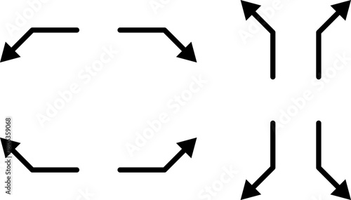 Linear arrow icons set with directional symbols for decision making. Way direction arrow. 