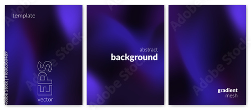 Abstract liquid background set. Gradient mesh. Effect blend black blue color. Blurred fluid colorful mix. Modern design template for web cover, header, ad banner, poster, brochure, flyer. Vector image