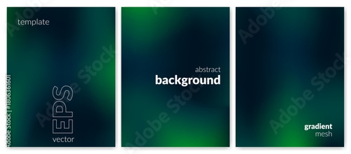 Abstract liquid background. Gradient mesh. Effect blend dark green color. Blurred fluid colorful mix. Modern design template for web cover, header, ad banner, poster, brochure, flyer. Vector image