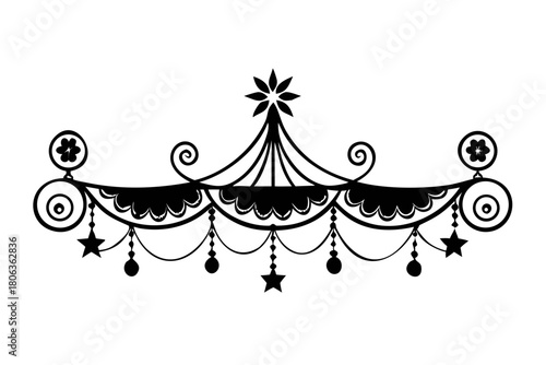 Hanging star ornament with symmetrical festive swag design