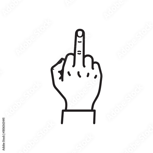 A minimalist line drawing of a hand displaying the middle finger gesture, isolated on a white background.