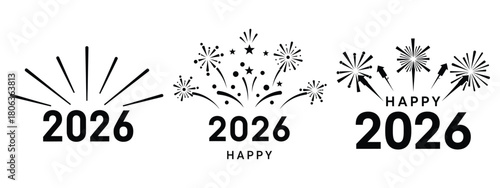 happy 2026 dot silhouette illustration, happy New Year 2026 vector icon set collection