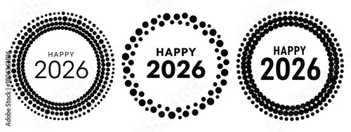 happy 2026 dotted silhouette illustration, happy New Year 2026 vector icon set collection