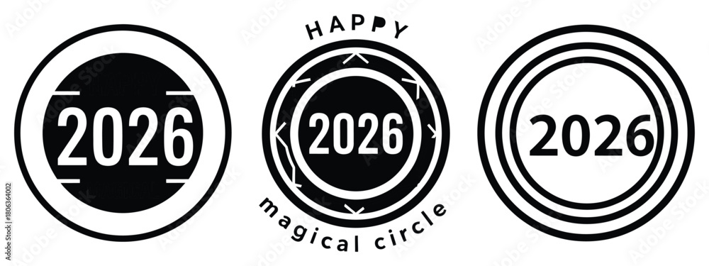Obraz premium happy 2026 magical silhouette illustration, happy New Year 2026 vector icon set collection