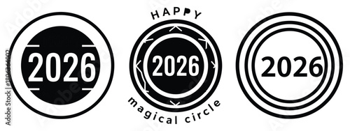 happy 2026 magical silhouette illustration, happy New Year 2026 vector icon set collection