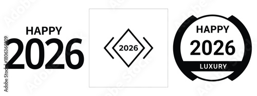 happy 2026 luxury silhouette illustration, happy New Year 2026 vector icon set collection