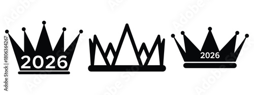 2026 celebration crown silhouette illustration, happy New Year 2026 vector icon set collection