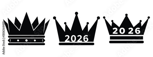 2026 crown emblem silhouette illustration, happy New Year 2026 vector icon set collection