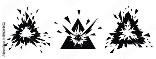 2026 exploding triangle silhouette illustration, happy New Year 2026 vector icon set collection