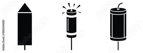 2026 explosive firecracker silhouette illustration, happy New Year 2026 vector icon set collection