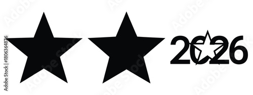 2026 gradient star silhouette illustration, happy New Year 2026 vector icon set collection