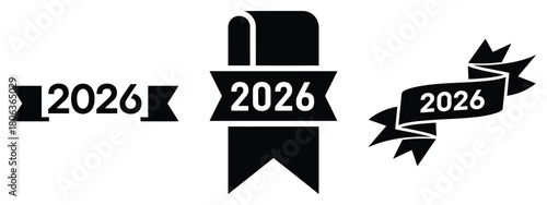 2026 new year silhouette illustration, happy New Year 2026 vector icon set collection