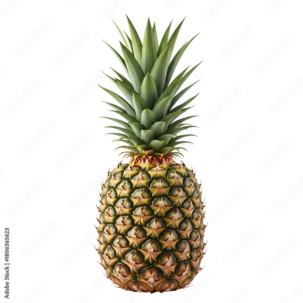 Fototapeta premium Fresh pineapple with spiky leaves on transparent background