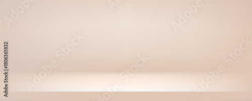Peach beige color gradation background. Light neutral shelf and wall product room. Minimal brown pastel table scene. Empty desk stage. Vector gradient illustration. Template with limbo.