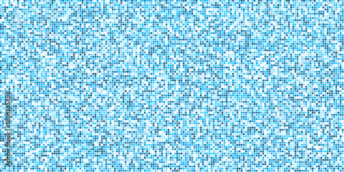 Pool tile pixel background. Blue mosaic tile backdrop with geometric grid texture. Swimming pool or bathroom wall design with square ornament. Flat seamless vector illustration.