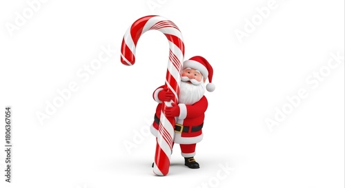 Festive Santa Character Hugging Red and White Striped Candy Cane
