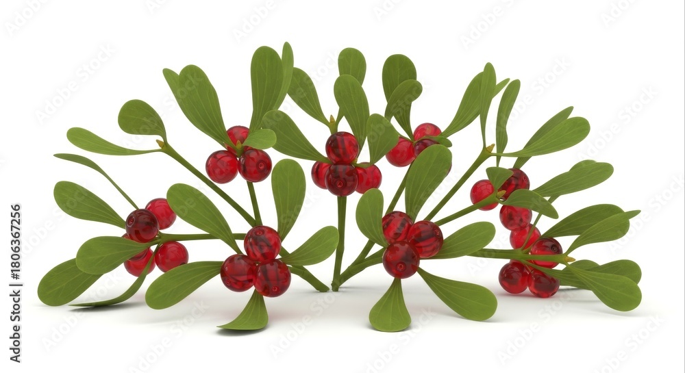 Obraz premium Festive Mistletoe Branch with Glossy Red Berries and Green Leaves