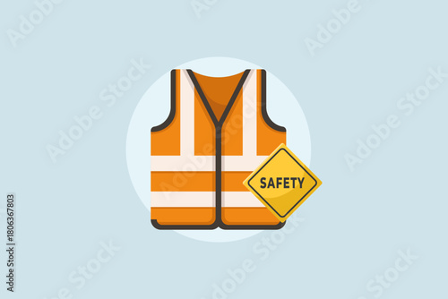 vector illustration of High-Visibility Safety Vest With Warning Sign for Roadwork and Construction Safety Gear and Worksite Protection.