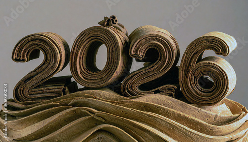 Artistic rendition of 2026 sculpted from paper, symbolizing the future
