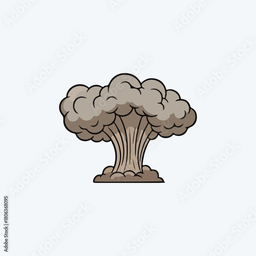 Cartoon illustration of a mushroom cloud, depicted with brown and gray hues, against a plain white background.