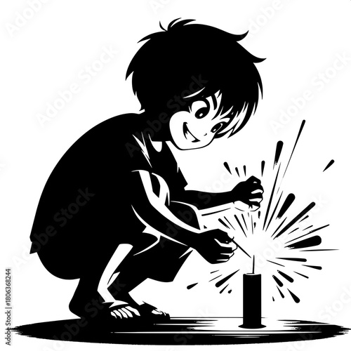 Boy Lighting Small Firecracker