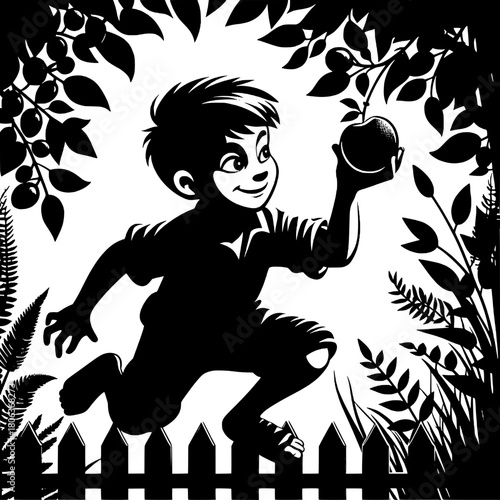 Boy Stealing Fruits from Tree