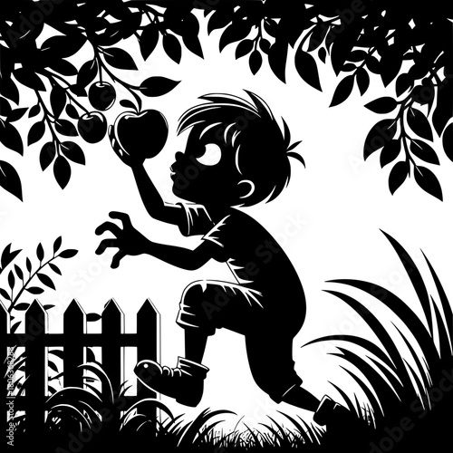 Boy Stealing Fruits from Tree