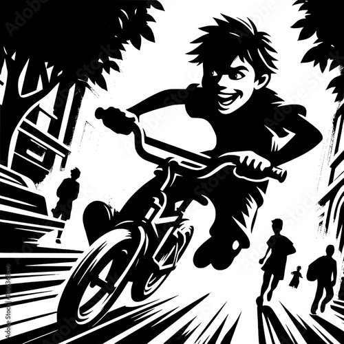 Boy Riding Bicycle Too Fast