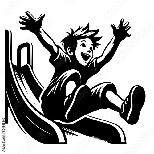 Boy Jumping Off Playground Slide