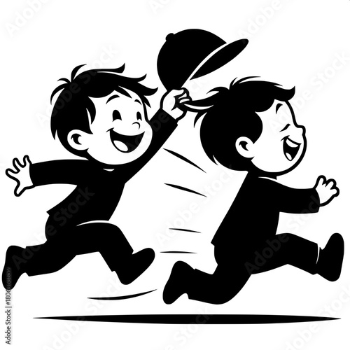 Boy Running Away with Friend’s Cap