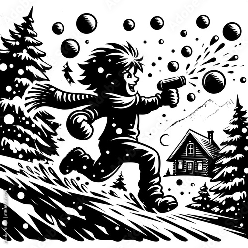 Boy Throwing Snowballs