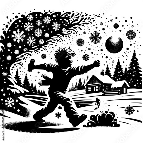 Boy Throwing Snowballs