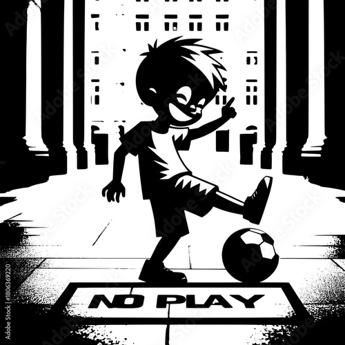 Boy Kicking Ball Toward Forbidden Area