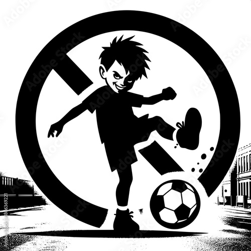 Boy Kicking Ball Toward Forbidden Area