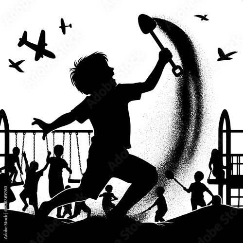 Boy Throwing Sand in Playground