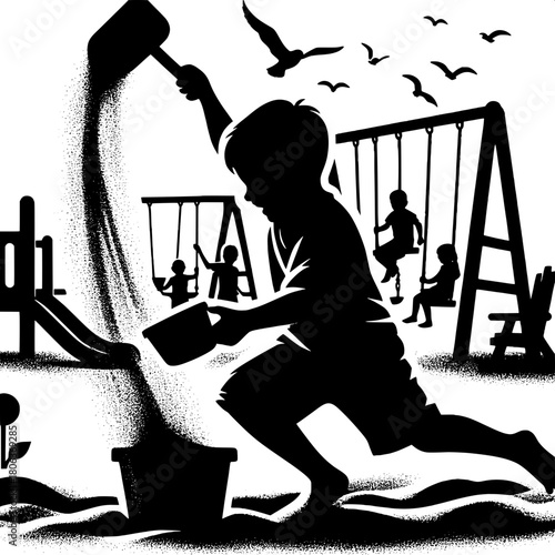Boy Throwing Sand in Playground
