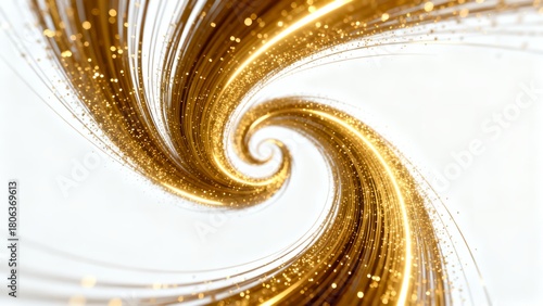 Elegant golden spiral made of light lines and glitter