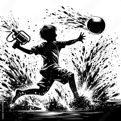 Boy Throwing Water Balloons at Friends