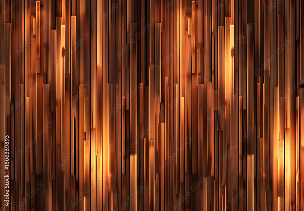 Obraz premium Abstrakcyjne miedziane tło z pionowymi świetlnymi pasami, elegancki metaliczny wzór.