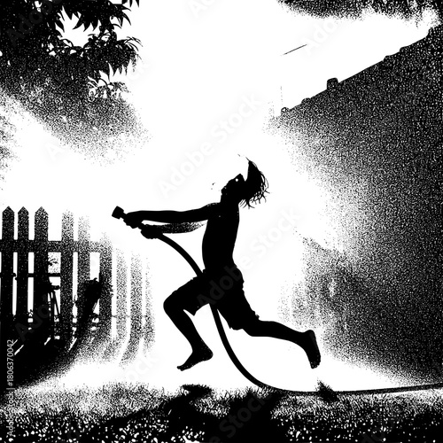 Boy Spraying Water Hose Everywhere