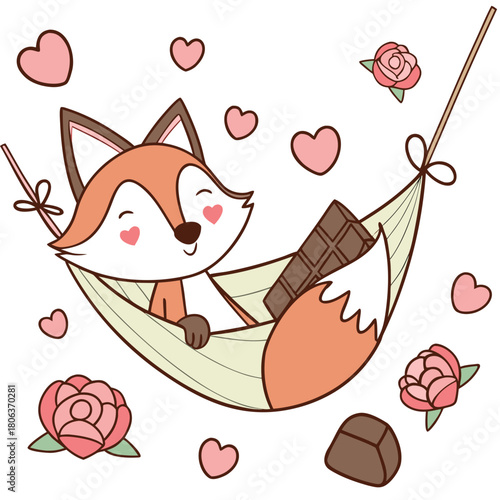 Cute Joyful Foxe, accessorized with in a hammock, in a Valentine world – Valentine Blush palette vector