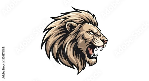 Foto An illustration of a roaring lion head with a stylized mane and visible teeth