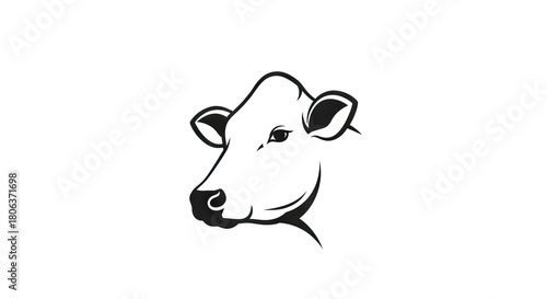 Black outlined cow head facing left with shadow