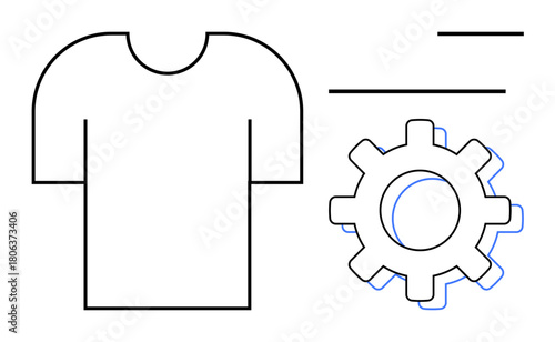 T-shirt outline paired with gear illustration suggests customization or settings. Ideal for e-commerce, apparel branding, design settings, production process, clothing business, innovation, simple