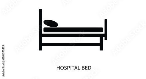 Simple black and white illustration of a hospital bed with a pillow