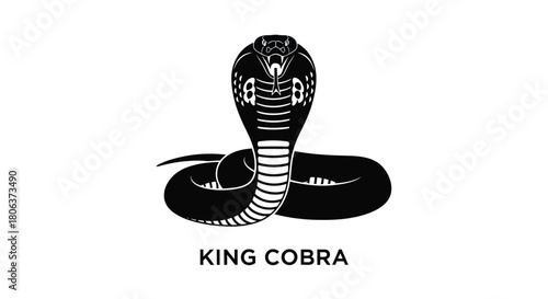 Black and white illustration of a cobra with flared hood and text