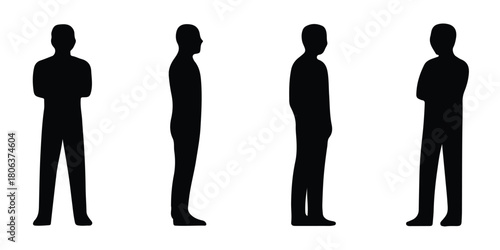 Vector human silhouettes standing in various poses and views