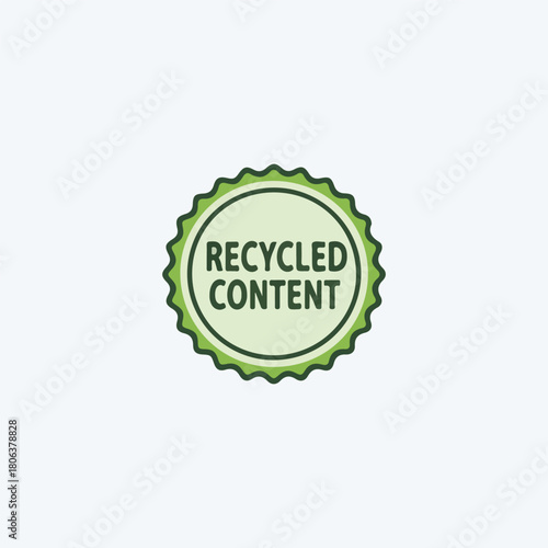 A circular badge design featuring the text "Recycled Content" in a green and white color scheme.