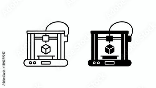 3D Printer Icons Showing Additive Manufacturing Process and Rapid Prototyping Technologies for Innovation and Customization in Engineering