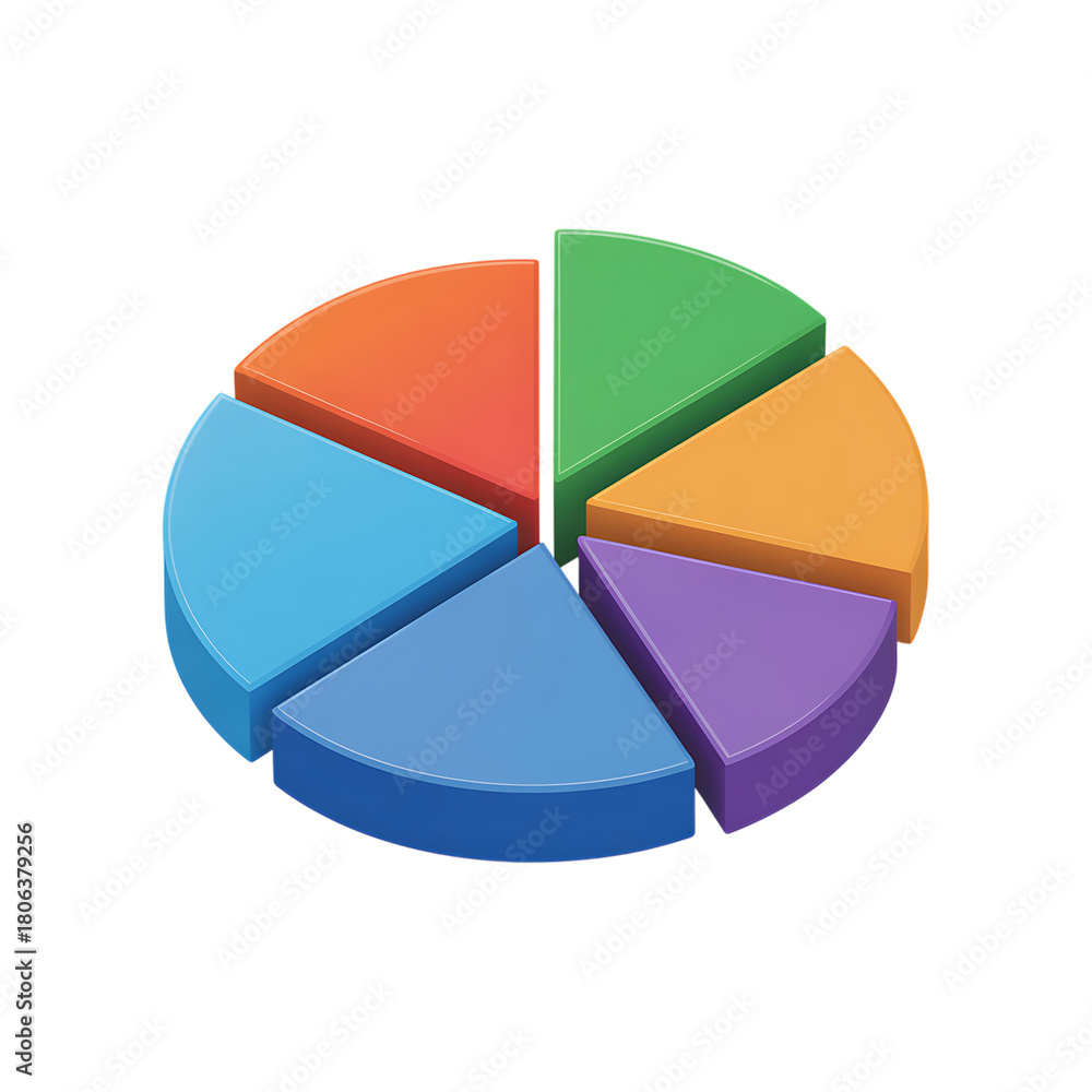 Obraz premium Colorful 3D Pie Chart with Six Slices on Black Background graph data